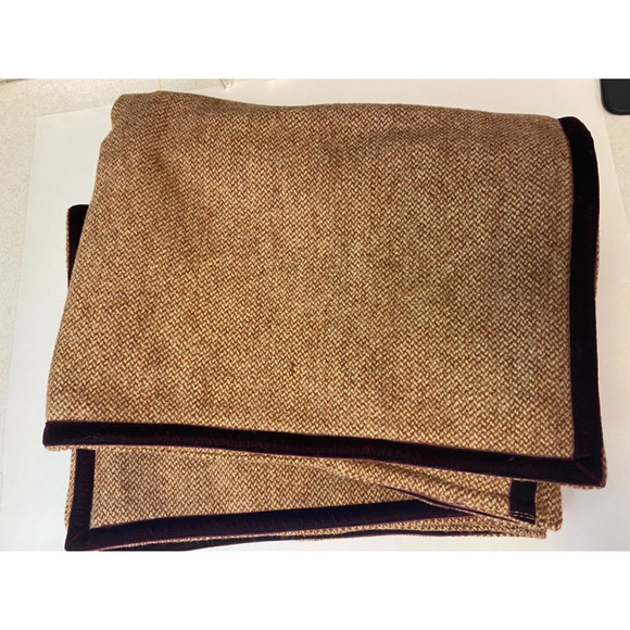 Ralph Lauren Adriana Tweed Plaid Euroshams 100% Wool Set of 2 Velvet trim - Picture 1 of 6